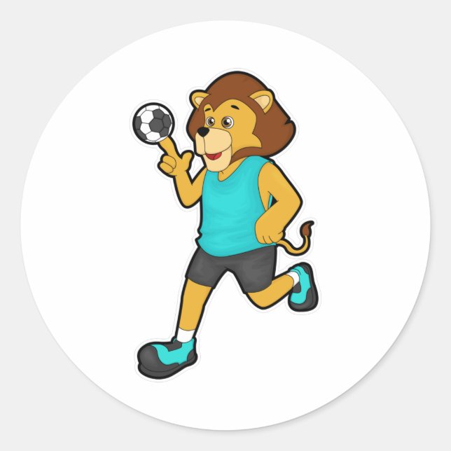 Löwe beim Handballspieler mit Handball Runder Aufkleber (Vorderseite)