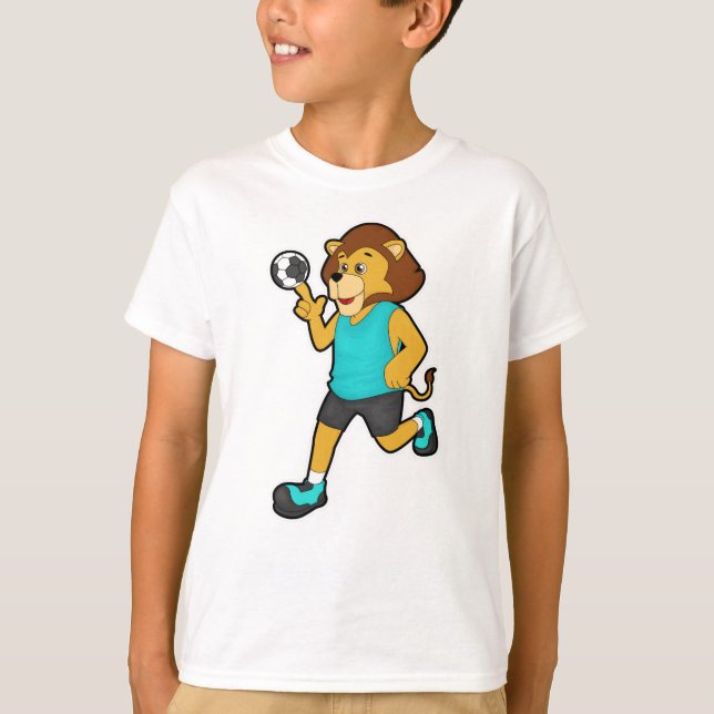 Löwe beim Handballspieler mit Handball T-Shirt (Vorderseite)
