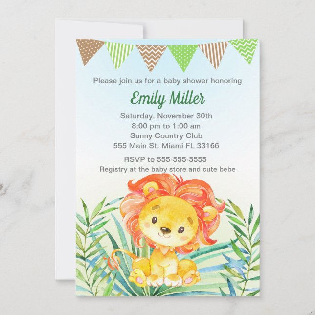 Löwe-CUB-Aquarell-Babyparty-Einladung Einladung (Vorderseite)