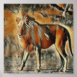 Löwe, der im Gebüsch spaziert Poster