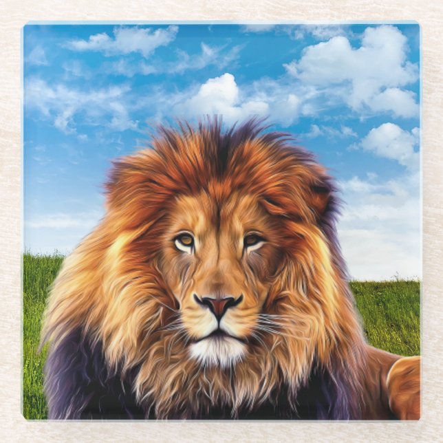 Löwe der König des Waldes-15475 Glasuntersetzer (Vorderseite)