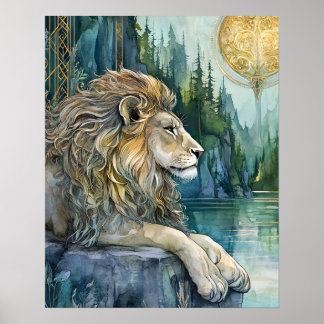 Löwe des verzauberten Reiches Fantasy-Kunst Poster
