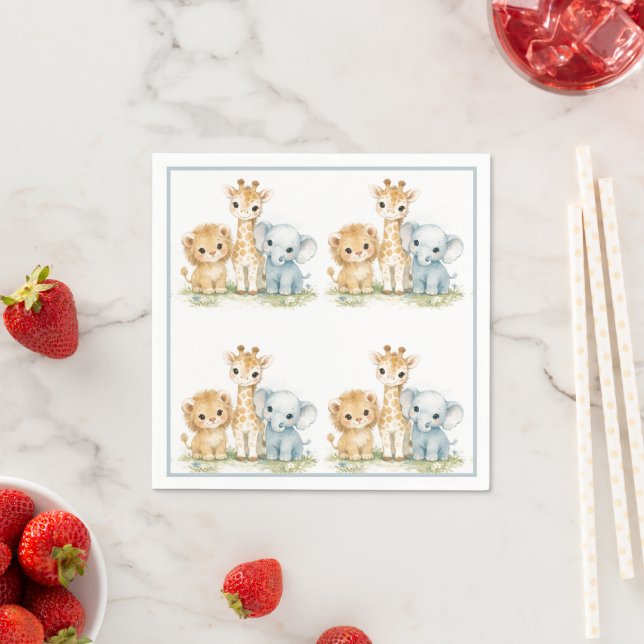 Löwe Elefant Giraffe Dusterblau Kinder     Serviette (Beispiel)