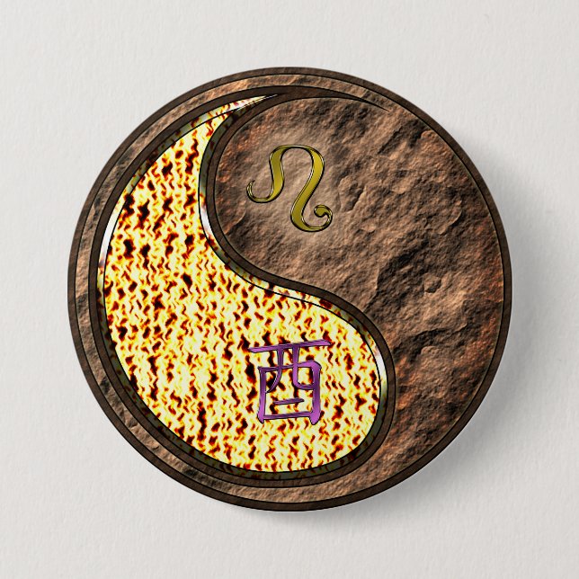 Löwe & Erde Hahn Button (Vorderseite)
