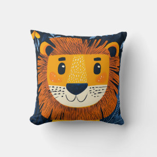 Löwe Gelb Orange Blau Kinder Safari Kinderzimmer  Kissen