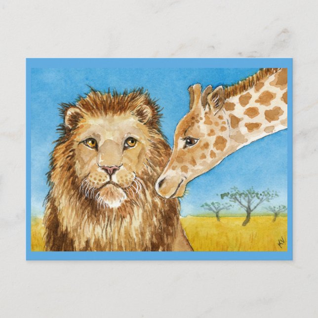 Löwe, Giraffe, afrikanische Tiere Postkarte (Vorderseite)