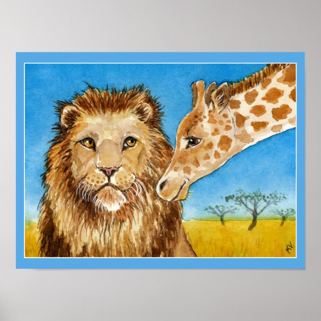 Löwe, Giraffe, Poster für afrikanische Tiere (Vorne)