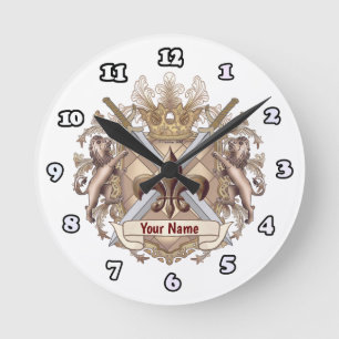 Löwe-Greif-Schild Familienname Runde Wanduhr