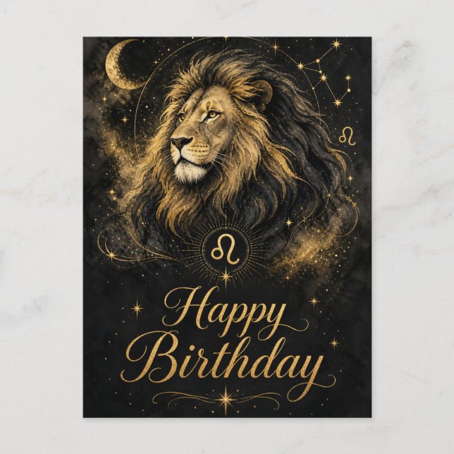 Löwe Happy Birthday Sternzeichen Design Postkarte (Vorderseite)
