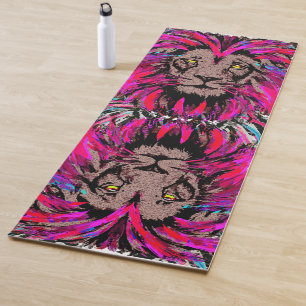 Löwe Head Yoga Mat - Blue Pink Lion - Wildlife  Yogamatte