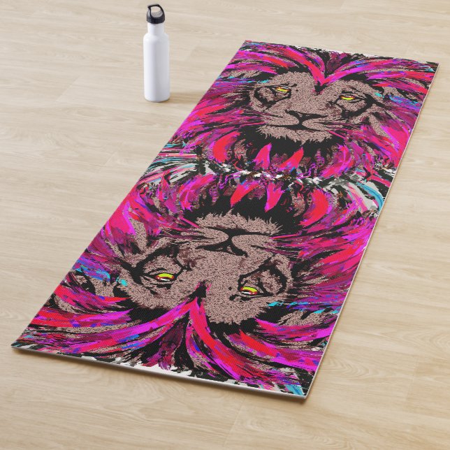 Löwe Head Yoga Mat - Blue Pink Lion - Wildlife Yogamatte (Beispiel)