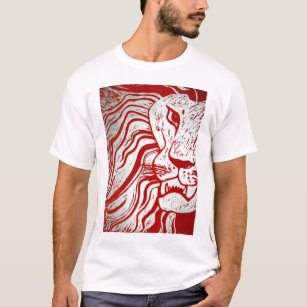 Löwe-Holzschnitt-T - Shirt