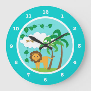 Löwe im Dschungel mit den Palmen personalisiert Große Wanduhr