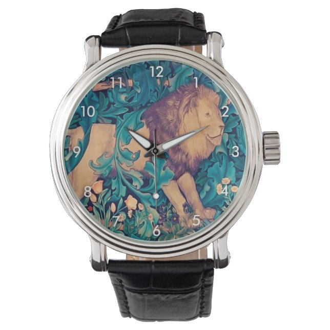 Löwe im Wald, William Morris Watch Armbanduhr (Vorderseite)