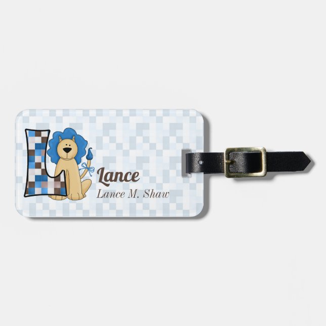 Löwe in Blau und Braun für Letter L Boys Gepäckanhänger (Vorderseite horizontal)