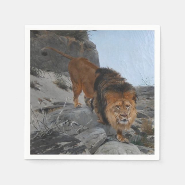 Löwe in den Bergen (von Richard Friese) Serviette (Vorderseite)