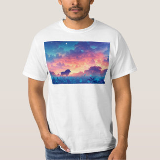 Löwe in einem Feld der Sonnenuntergänge T-Shirt