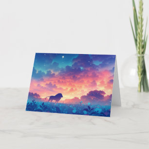 Löwe in einem Feld von Sonnenuntergangstönen Karte