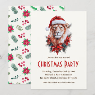Löwe in einer Weihnachtsmannmütze Safari Party für Einladung