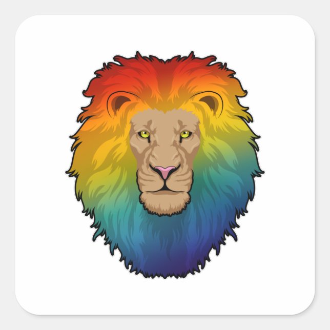 Löwe in Regenbogenfarben Quadratischer Aufkleber (Vorderseite)