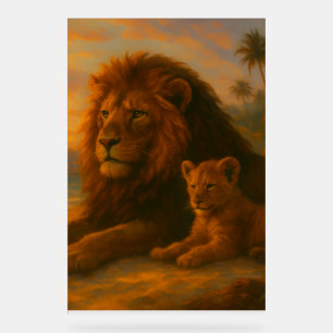 Löwe & Junges — Sonnenuntergangs-Band Orrin Stud Acrylschild