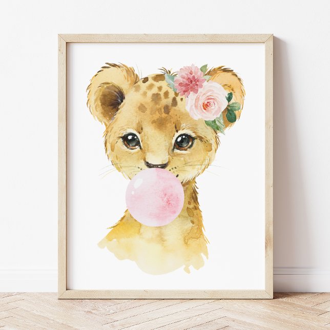 Löwe, Jungle Safari, Rosa Bläschen, Girl-Kinderzim Fotodruck (Von Creator hochgeladen)