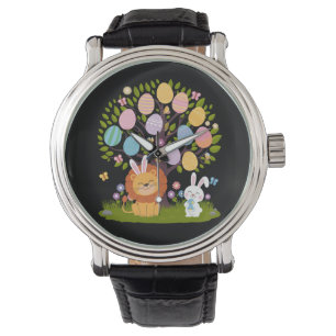 Löwe Kaninchen Ostern Süß Baum Jagd Eier Armbanduhr