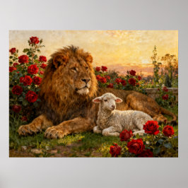Löwe & Lamm in den Rosen Poster