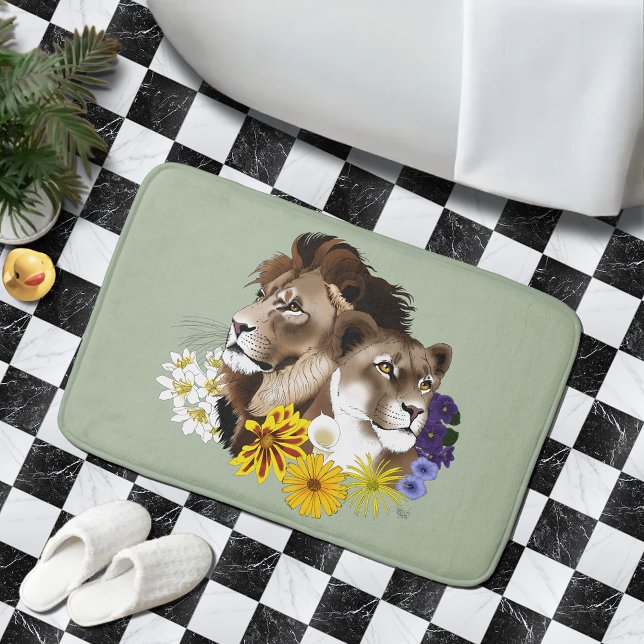 Löwe Löwin Floral Grün  Badematte (Von Creator hochgeladen)