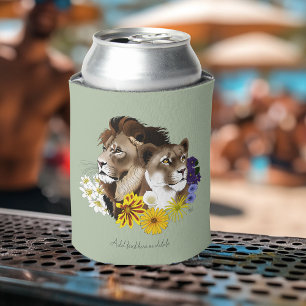 Löwe Löwin Floral Grün Dosenkühler