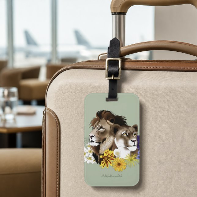 Löwe Löwin Floral Grün  Gepäckanhänger (Von Creator hochgeladen)