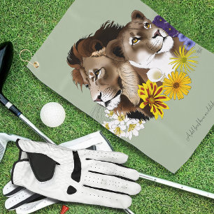 Löwe Löwin Floral Grün Golfhandtuch