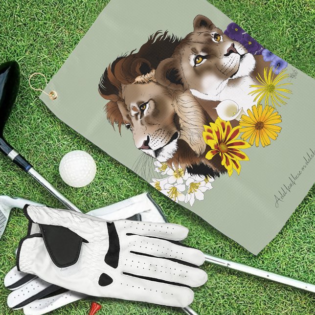 Löwe Löwin Floral Grün  Golfhandtuch (Von Creator hochgeladen)
