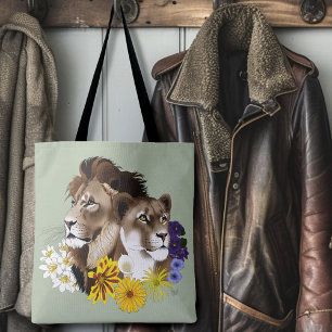 Löwe Löwin Floral Grün Tasche