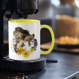 Löwe Löwin Floral Grün Tasse