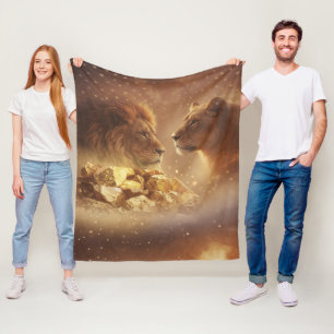 Löwe & Löwin Gold Glow — Fleece-Decke Fleecedecke
