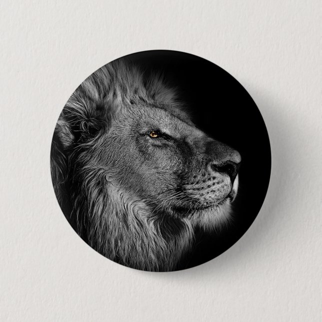 Löwe, majestätisch schwarz und weiß button (Vorderseite)