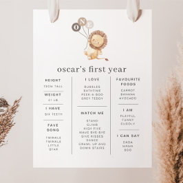 Löwe mit 3 braunen Balloons Milestone Poster