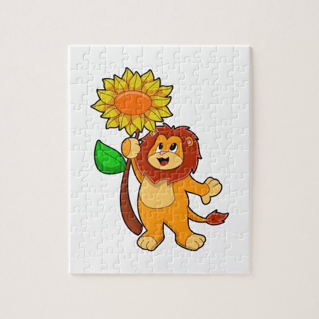 Löwe mit Blume Sonnenblume (Vertikal)