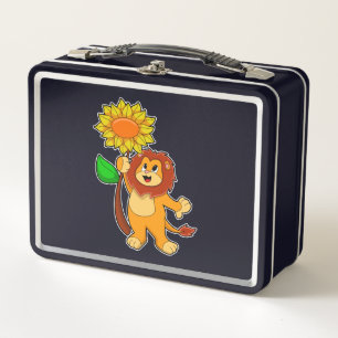 Löwe mit Blume Sonnenblume Metall Brotdose