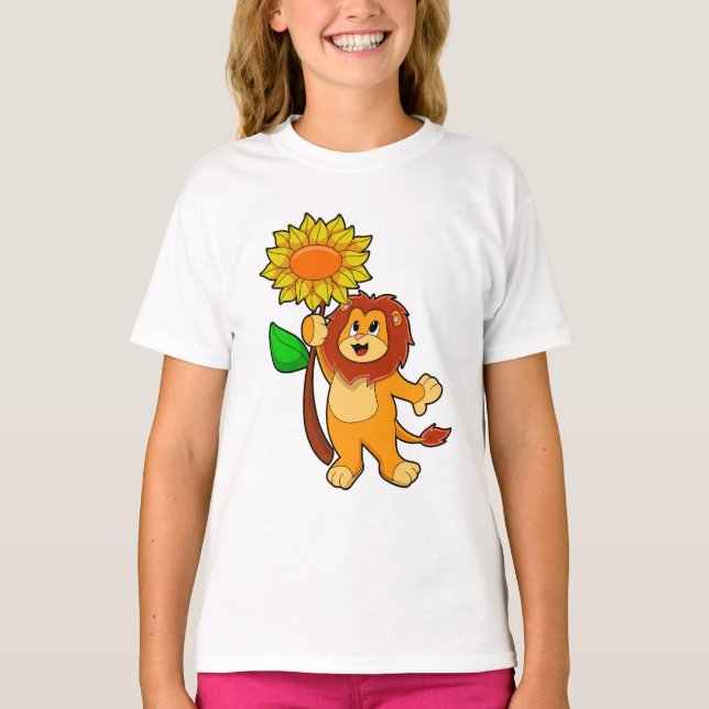 Löwe mit Blume Sonnenblume T-Shirt (Vorderseite)