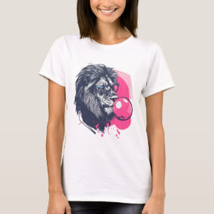 Löwe mit Brille und rosa Kaugummi T-Shirt