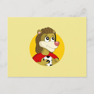 Löwe mit einem Fußball-Cartoon auf der Postkarte