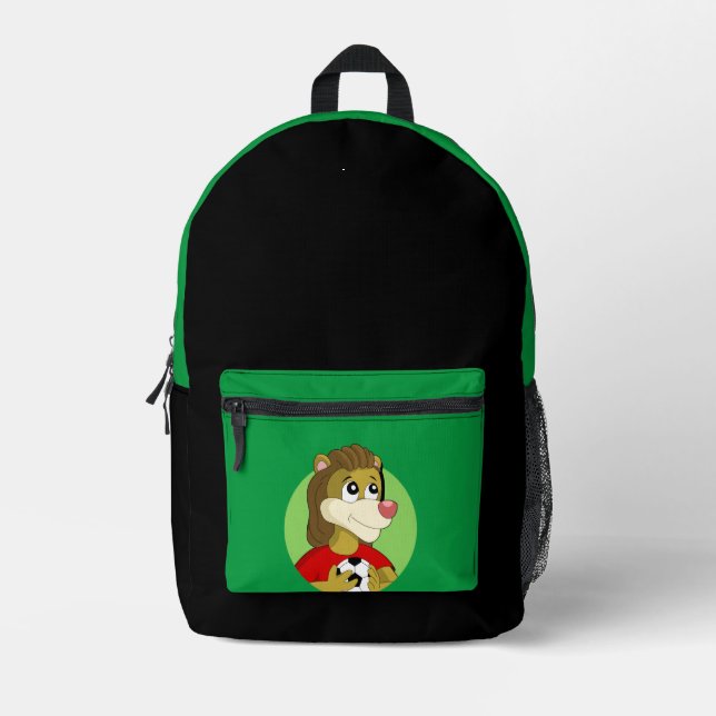Löwe mit einem Fußballball-Cartoon Bedruckter Rucksack (Vorderseite)