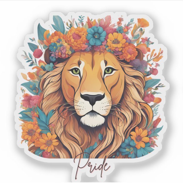 Löwe mit einem Mane Blume Sticker (Vorderseite)