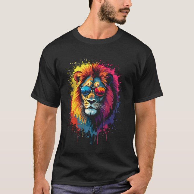 Löwe mit farbiger Brille T-Shirt (Vorderseite)