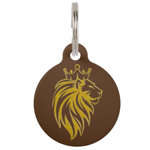 Löwe mit Krone - Gold Stil 2 Haustiermarke