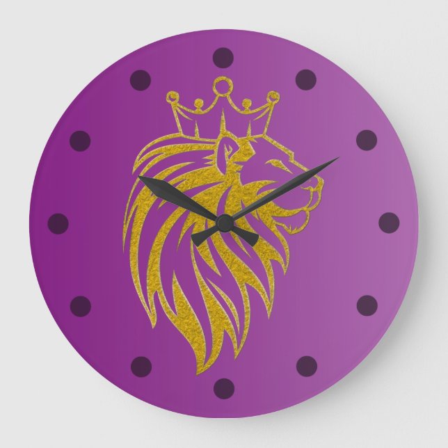 Löwe mit Krone - Goldstil 2 Große Wanduhr (Vorderseite)