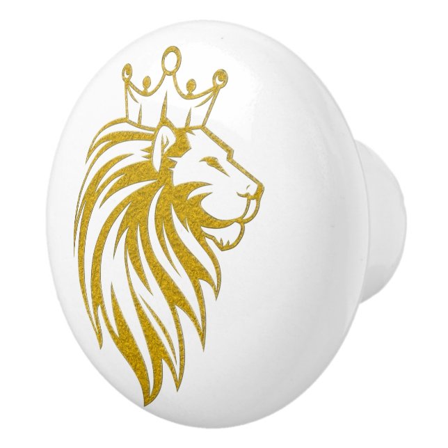 Löwe mit Krone - Goldstil 2 Keramikknauf (Rechts)