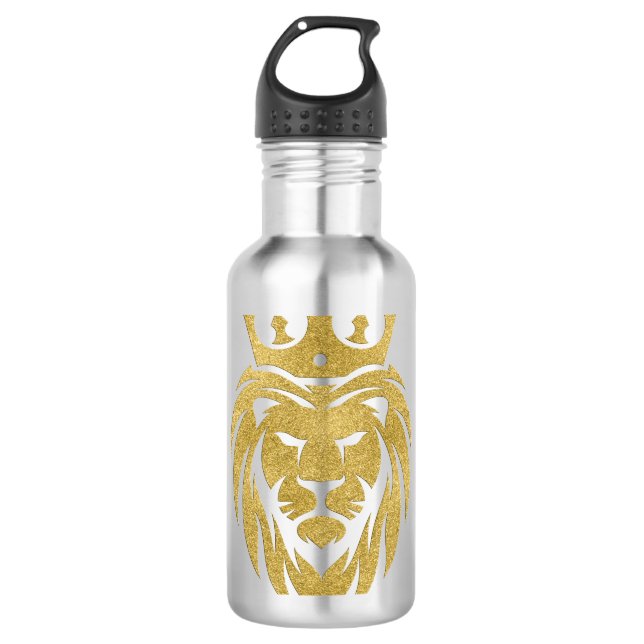 Löwe mit Krone - Goldstil 3 Edelstahlflasche (Vorderseite)